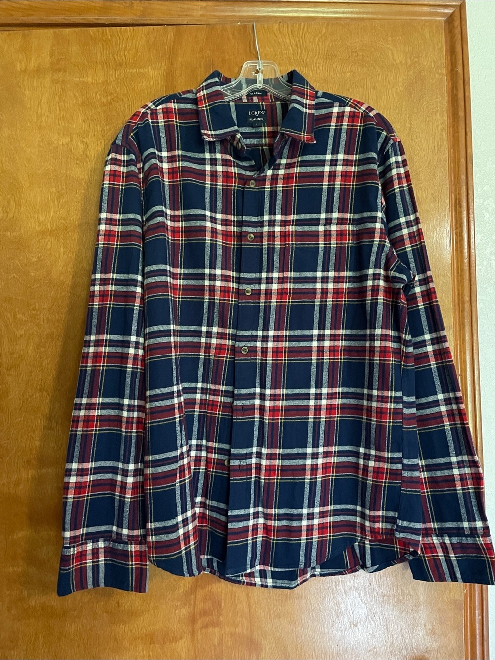 J. Crew Navy, Red & White Plaid Button-Down Flannel Shirt